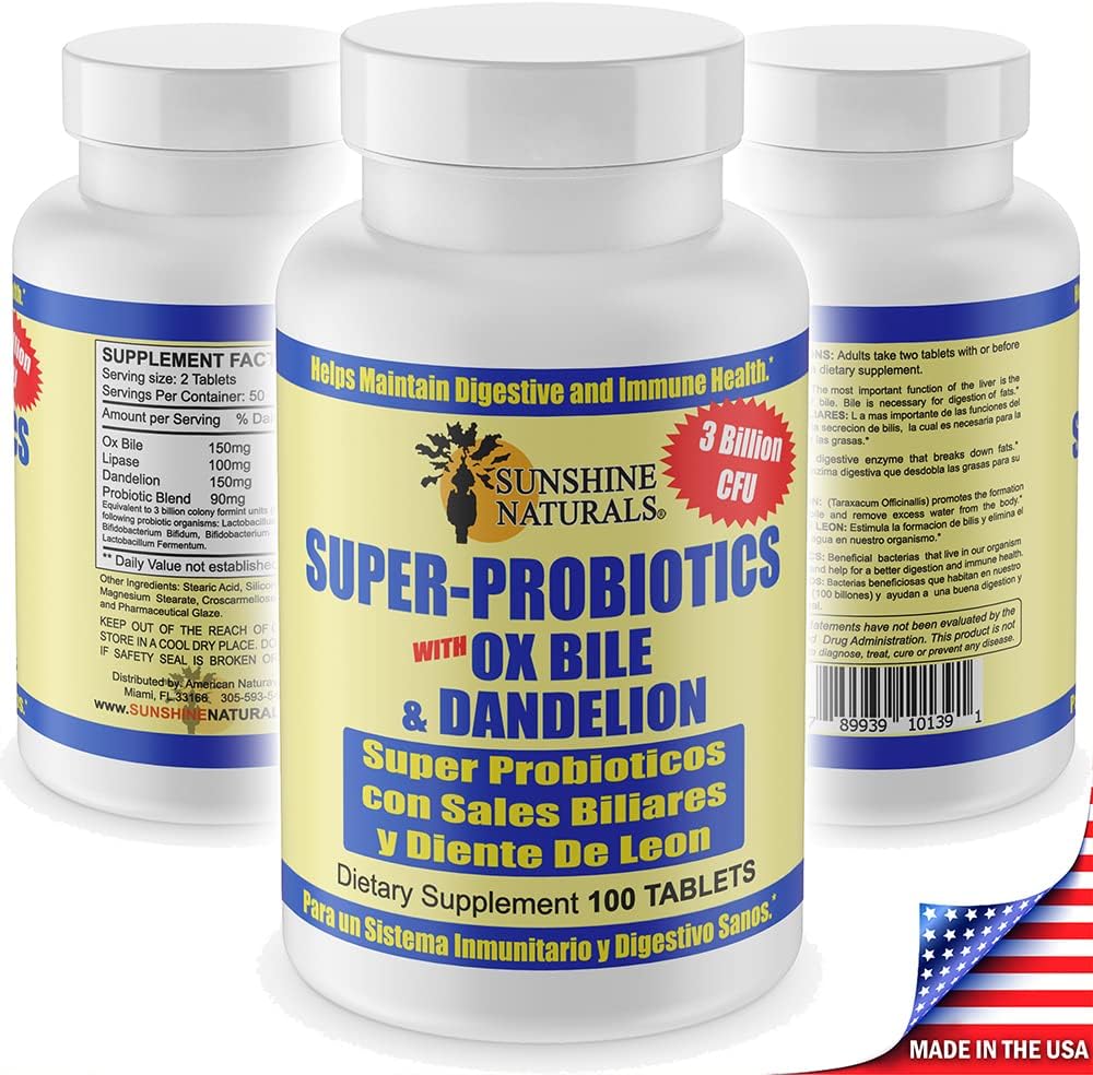 Sunshine Naturals Super Probiotics Supplement for Digestion, Gut Health, and Immune Support - 100 Capsules