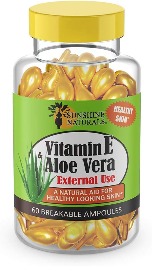Sunshine Naturals Vitamin E and Aloe Vera Moisturizer: Hydrating Formula for Dry Skin, Nourishment, and Skin Elasticity. 60 Vials, Pack of 3 for Soft, Healthy-Looking Skin