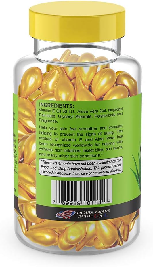 Sunshine Naturals Vitamin E and Aloe Vera Moisturizer: Hydrating Formula for Dry Skin, Nourishment, and Skin Elasticity. 60 Vials, Pack of 3 for Soft, Healthy-Looking Skin