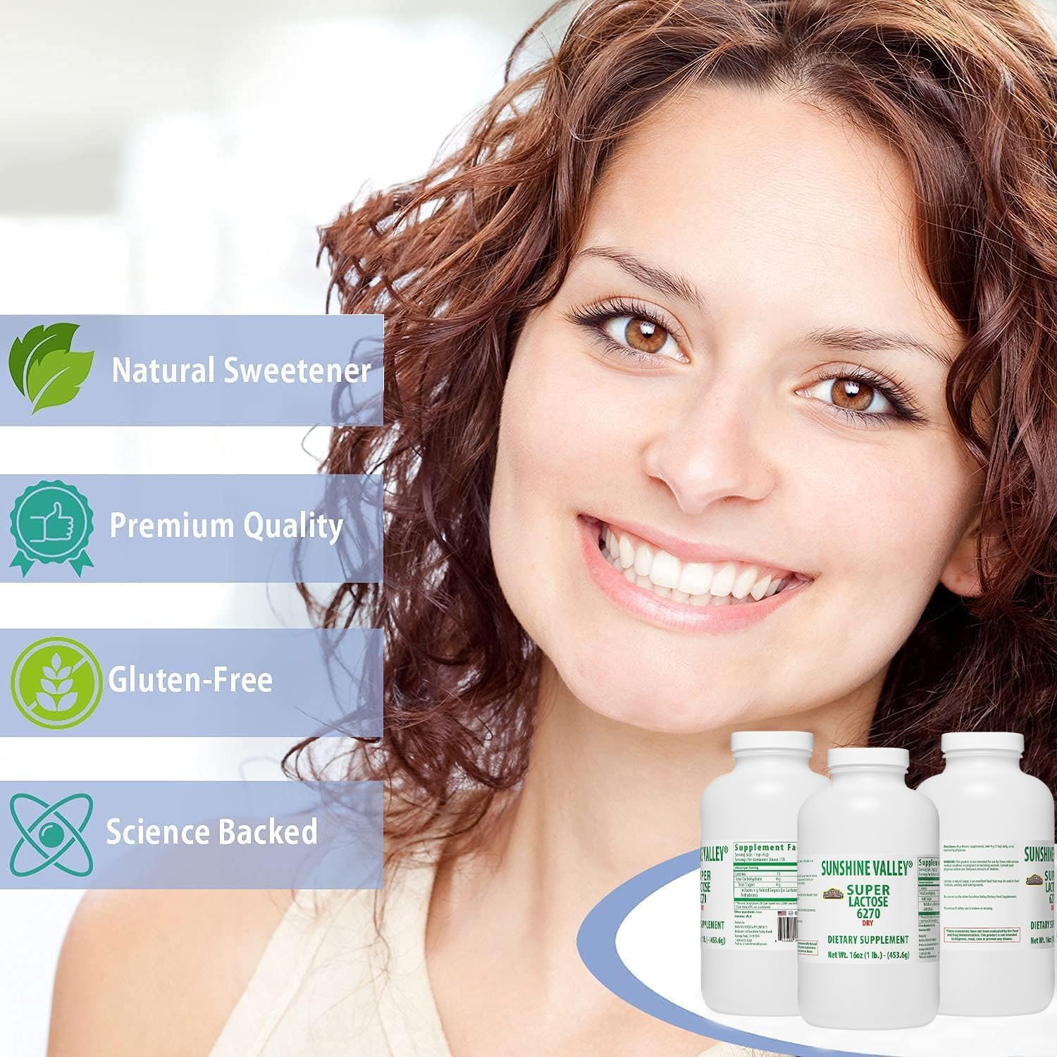 Sunshine Valley Super Lactose Dry Powder - Gluten-Free Baking Enhancer and Sweetener, 16 oz