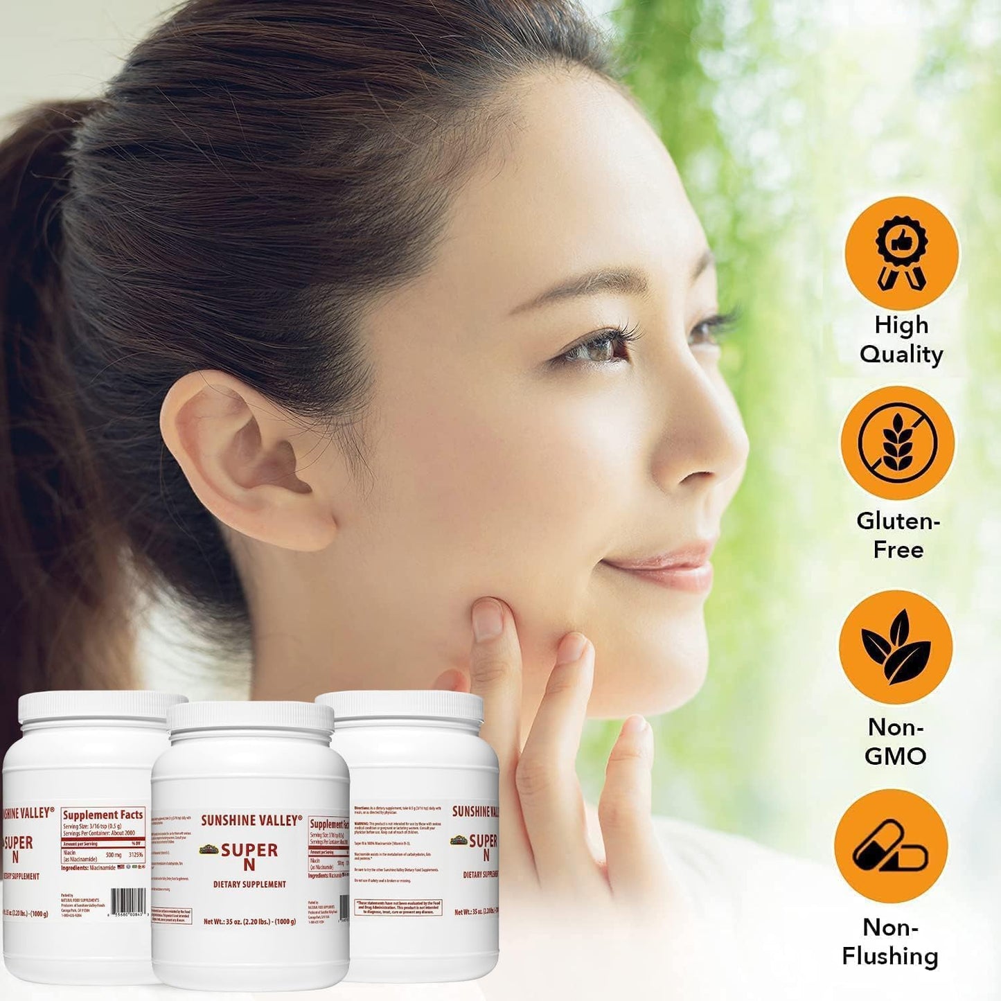 Sunshine Valley Super N Niacinamide Powder (35 oz) - Niacin Vitamin B3 Supplement for Energy, Digestion, Anti-Aging & Skin - Natural & Gluten-Free