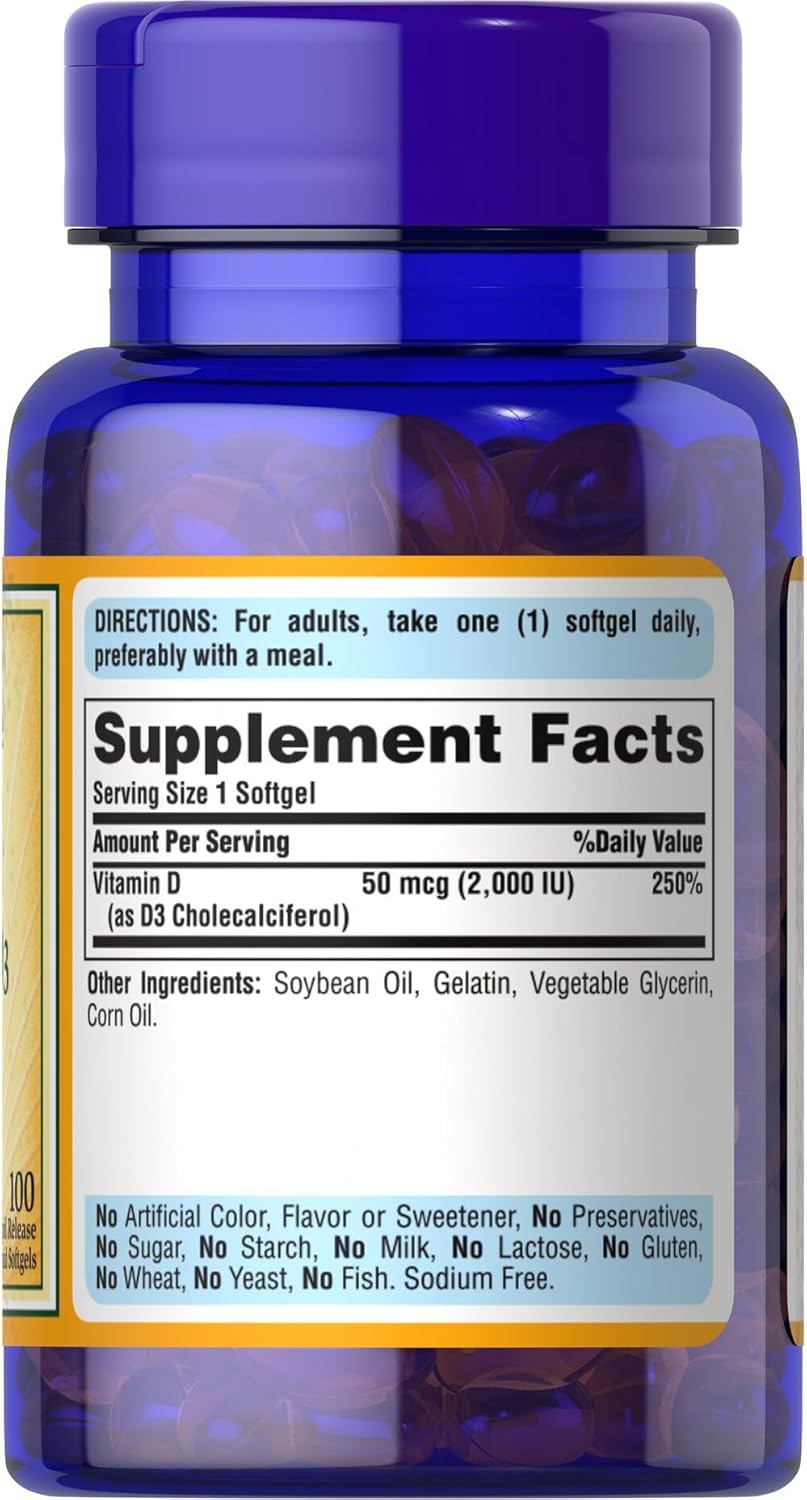 Sunvite Super High Potency Vitamin D3 2000IU Softgels by Puritan's Pride - 100 Count