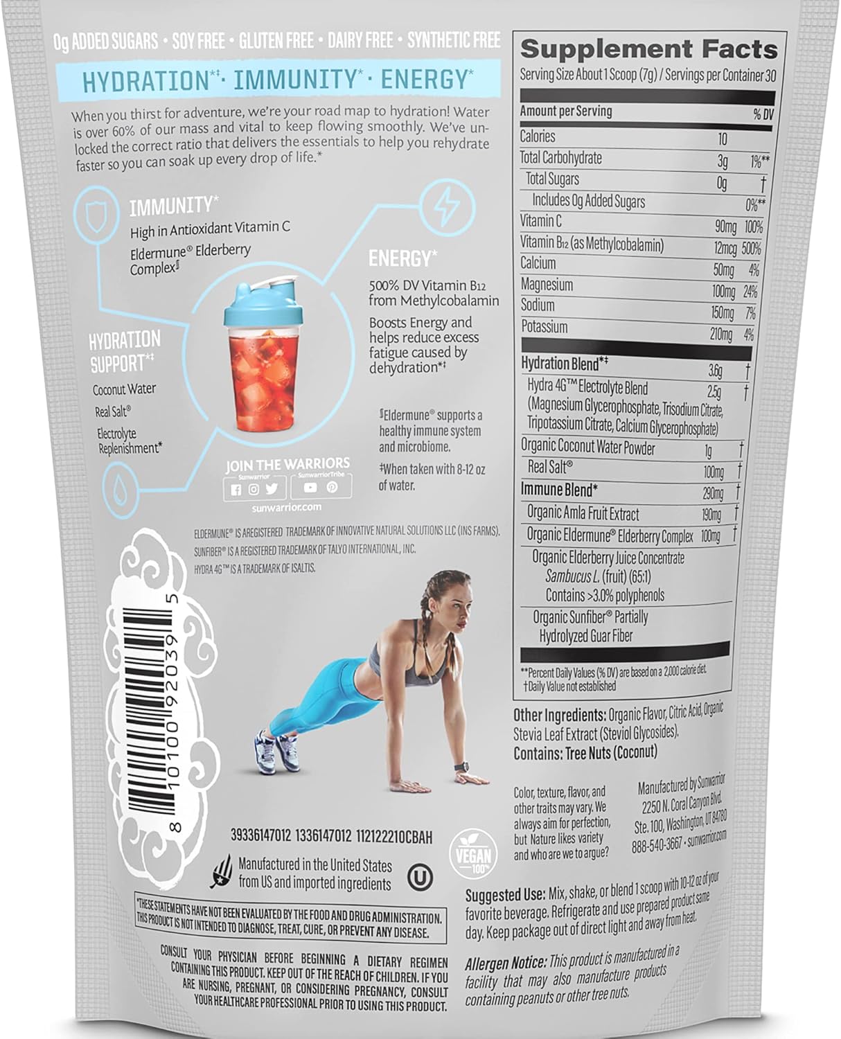 Sunwarrior Coconut Berry Flavored Creatine Monohydrate Powder with Hydration Electrolyte Blend - 60 Servings