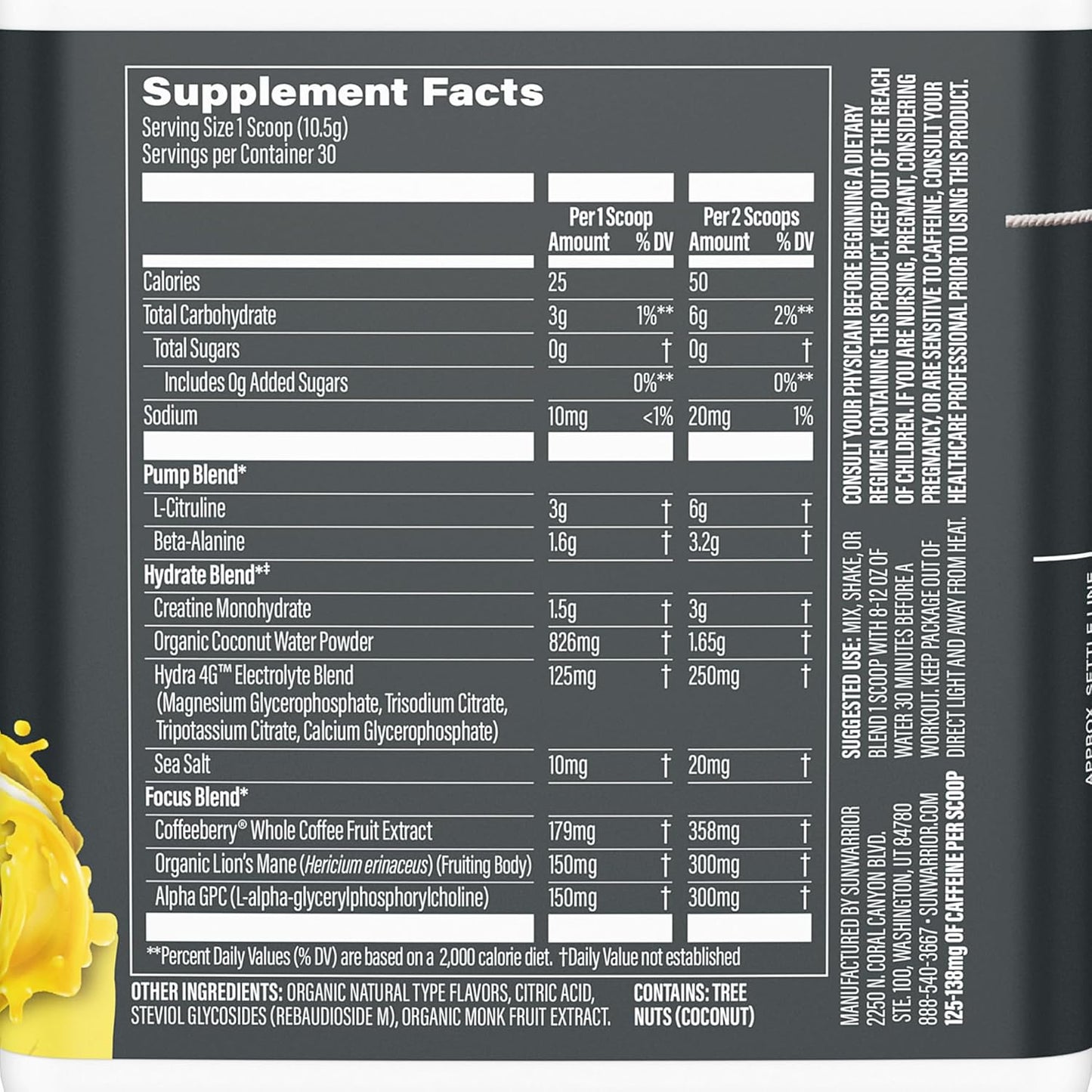 Sunwarrior Creatine Monohydrate & Pre-Workout Powder Bundle - Yuzu Mango Flavor, 60 Servings