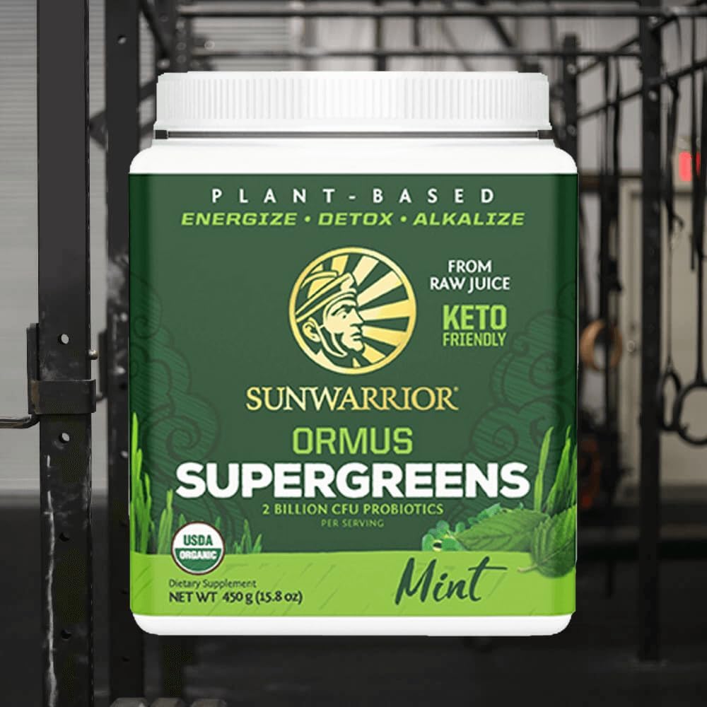 Sunwarrior Mint Organic Greens Probiotic Powder | 2 Billion CFU Probiotics | Raw Juice Blend | Soy, Gluten, Dairy, and Sugar Free | Kosher | 90 Servings | Ormus Supergreens