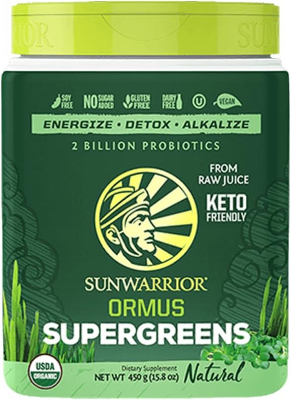 Sunwarrior Ormus Super Greens Powder, 450 Grams - Organic Alkalizing Superfood Blend for Immune Support and Energy Boost