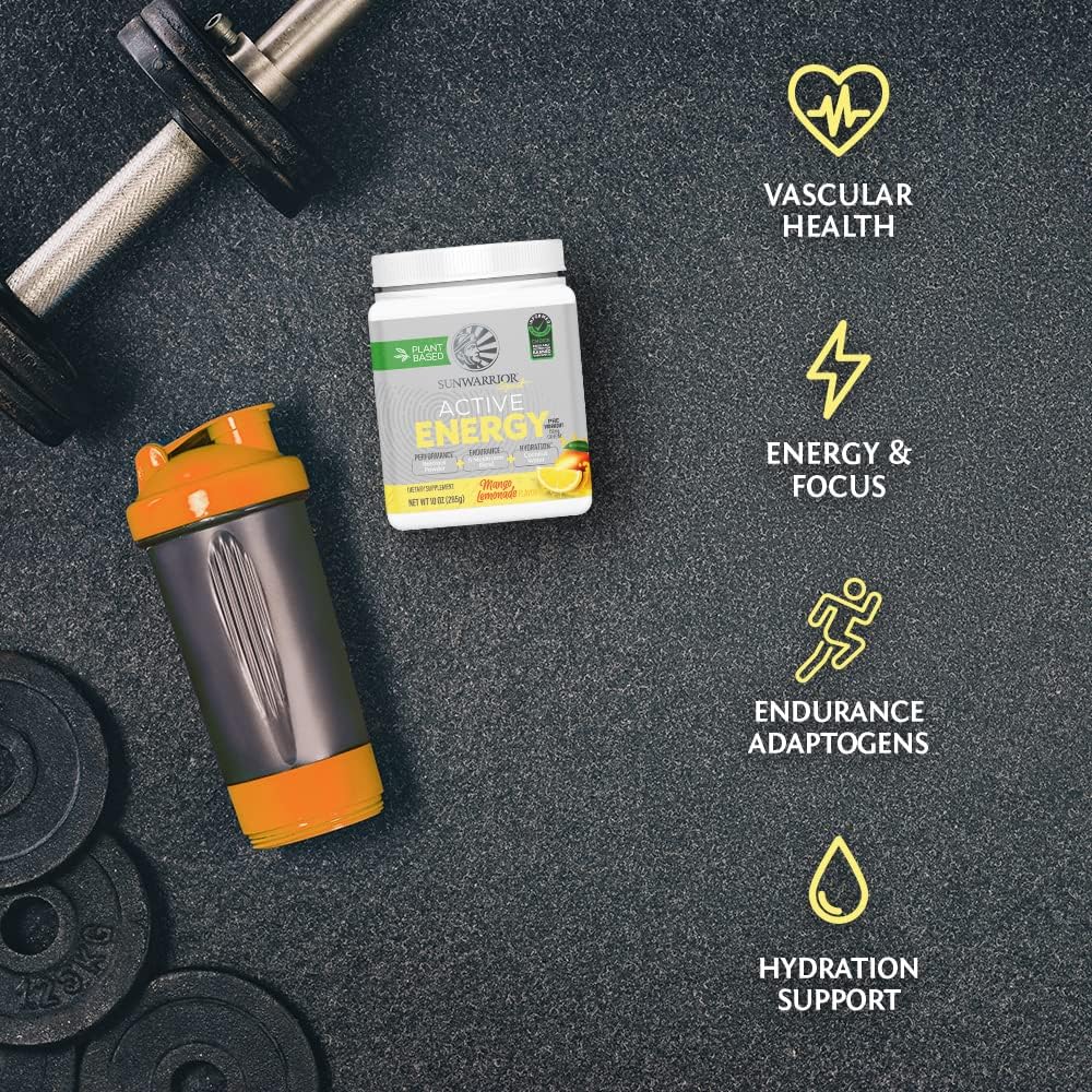 Sunwarrior Plant-Based Preworkout Powder Hydration Blend in Mango Lemonade Flavor - 30 Servings for Sport and Active Energy, Dairy-Free and Gluten-Free