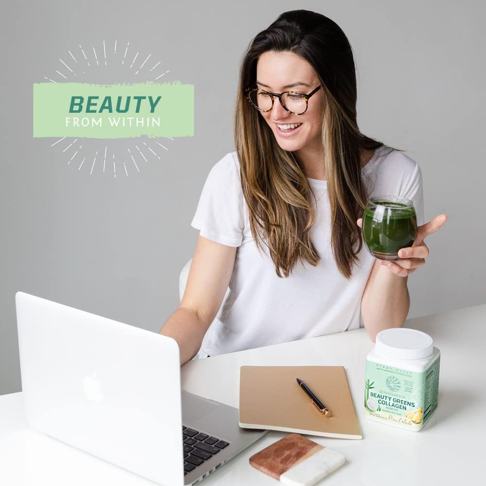 Sunwarrior Vegan Beauty Greens Drink with Hyaluronic Acid, Biotin, and Probiotics - Plant-Based Pina Colada, Non-GMO and Dairy-Free - 25 Servings