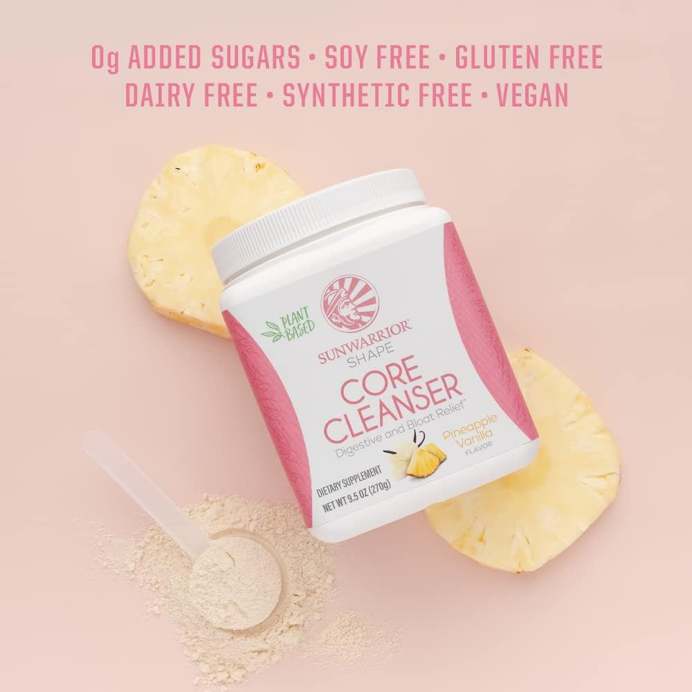 Sunwarrior WarriorBlend Vanilla Protein & Core Cleanser Prebiotic Fiber Detox - Pineapple Vanilla Flavor, 30 Servings