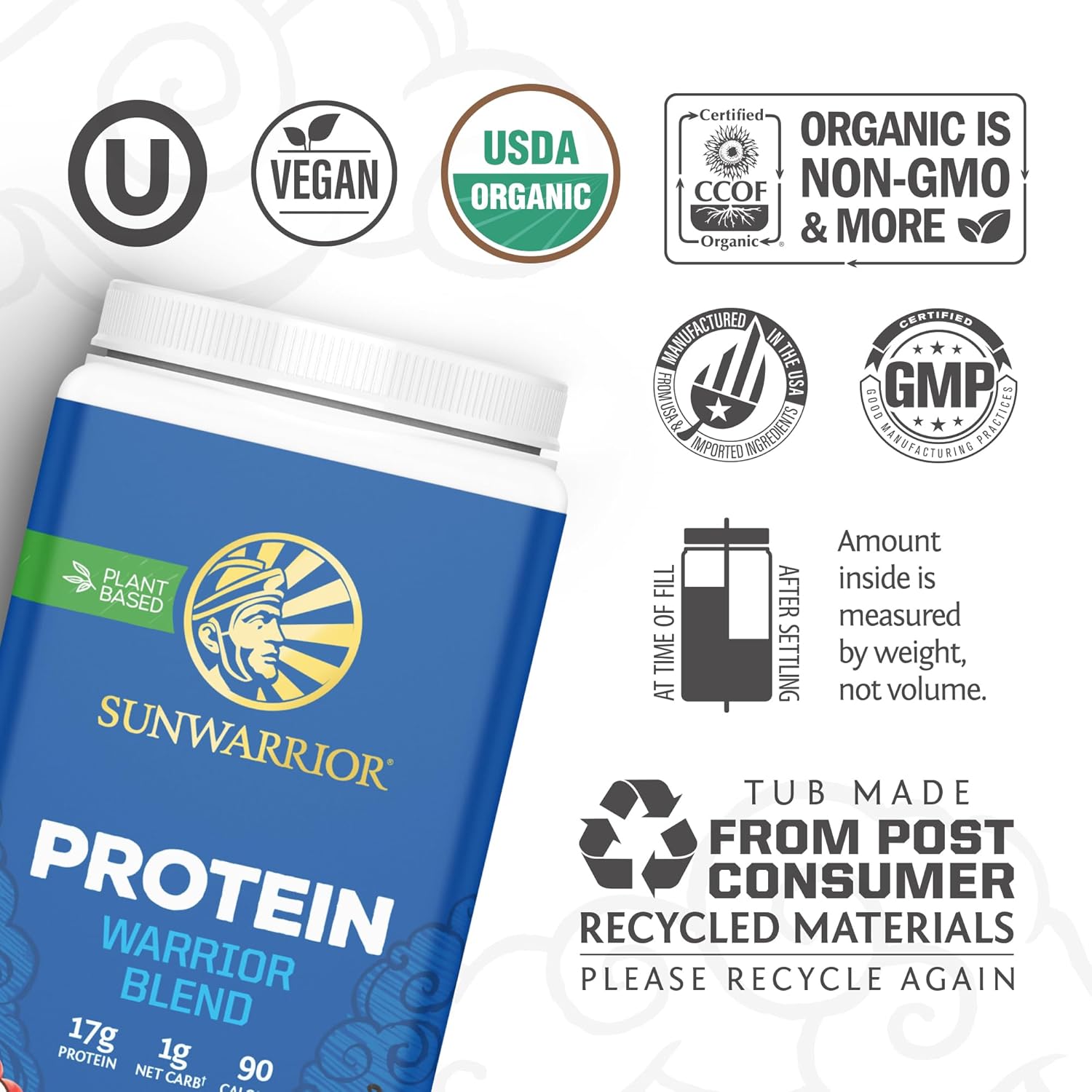 Sunwarrior WarriorBlend Vanilla Protein & Core Cleanser Prebiotic Fiber Detox - Pineapple Vanilla Flavor, 30 Servings