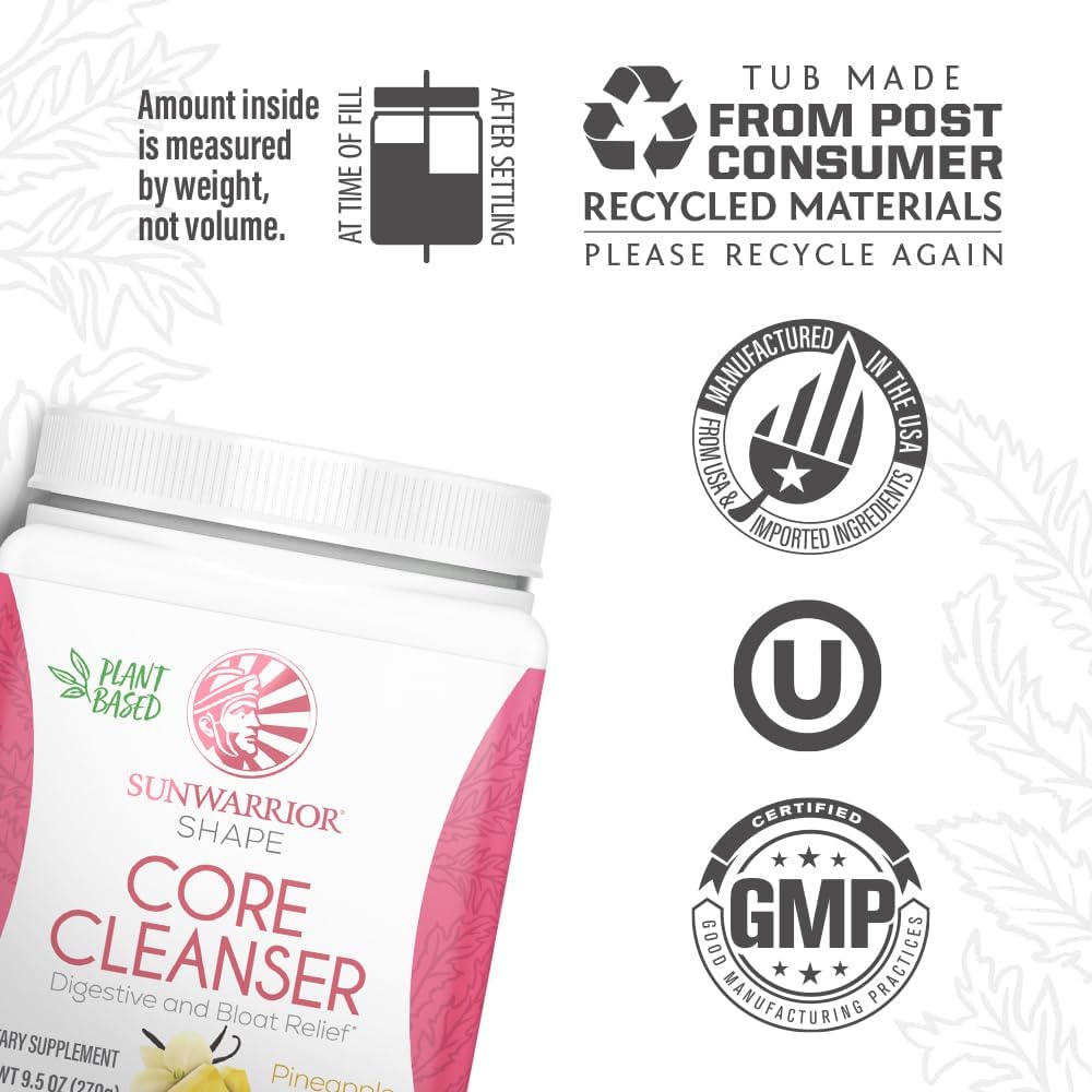 Sunwarrior WarriorBlend Vanilla Protein & Core Cleanser Prebiotic Fiber Detox - Pineapple Vanilla Flavor, 30 Servings
