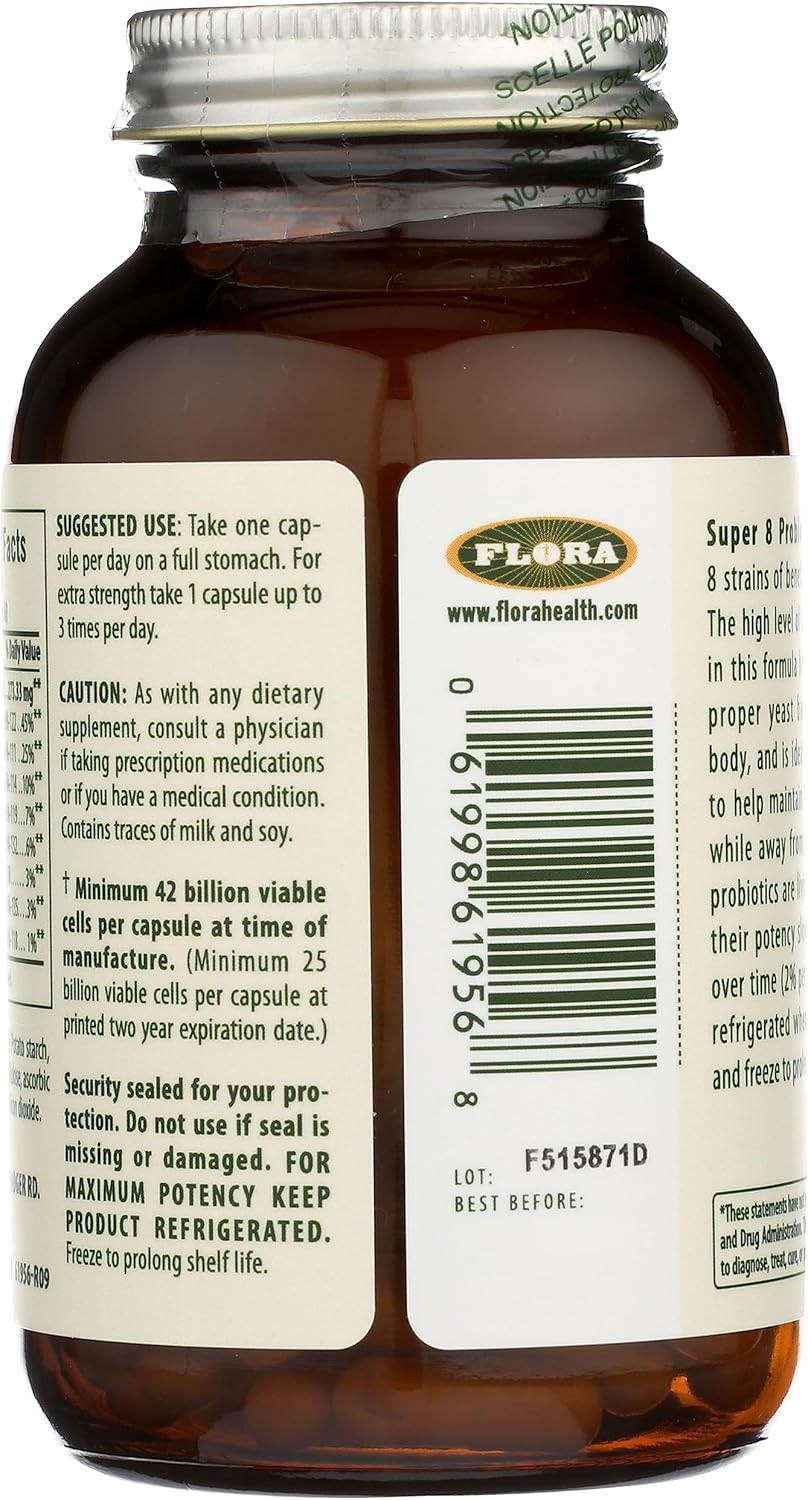 Super 8 Hi Potency Probiotics 60 Count for Digestive Health - 42 Billion CFU, Raw, Gluten Free - Up to 2 Month Supply - Flora