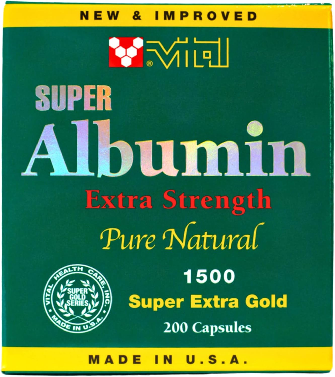 Super Albumin Gold Extra Strength 1500 mg 200 Capsules - Vital New & Improved Formula