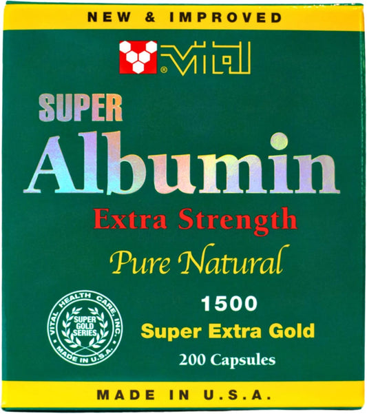 Super Albumin Gold Extra Strength 1500 mg 200 Capsules - Vital New & Improved Formula