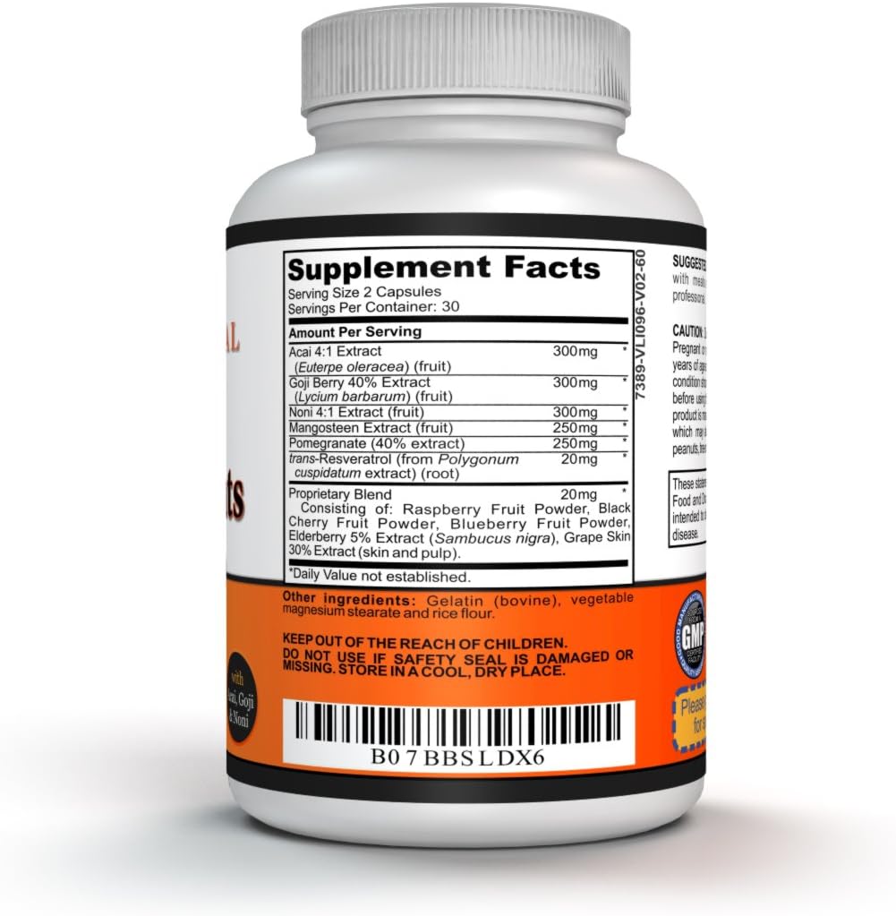 Super Antioxidant Supplement with Niacin, Beta Sitosterol, Policosanol, Plant Sterols, Garlic, Cayenne, Goji Berry, Acai Berry, Mangosteen, Resveratrol, Pomegranate, Noni for Heart Health
