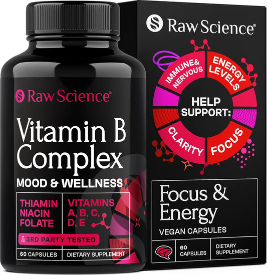 Super B-Complex Capsules with Vitamin C - Energy & Immune Support Supplement for Men & Women - B1, B2, B3, B5, B6, B7, B9, B12, Biotin, Folic Acid - 60 Capsules
