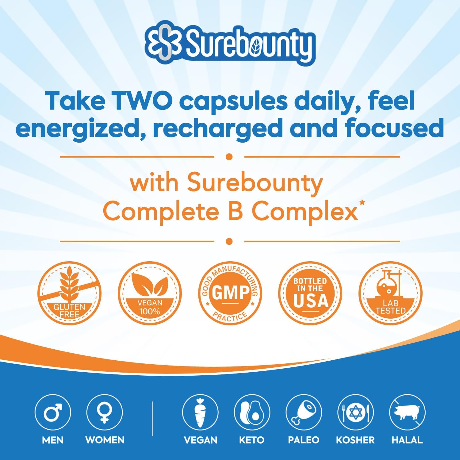 Super B Complex Vitamins Capsules for Women & Men - 8-in-1 Vitamin B Complex with B12, Biotin, Folate - Energy & Nerve Support - 60 Capsules