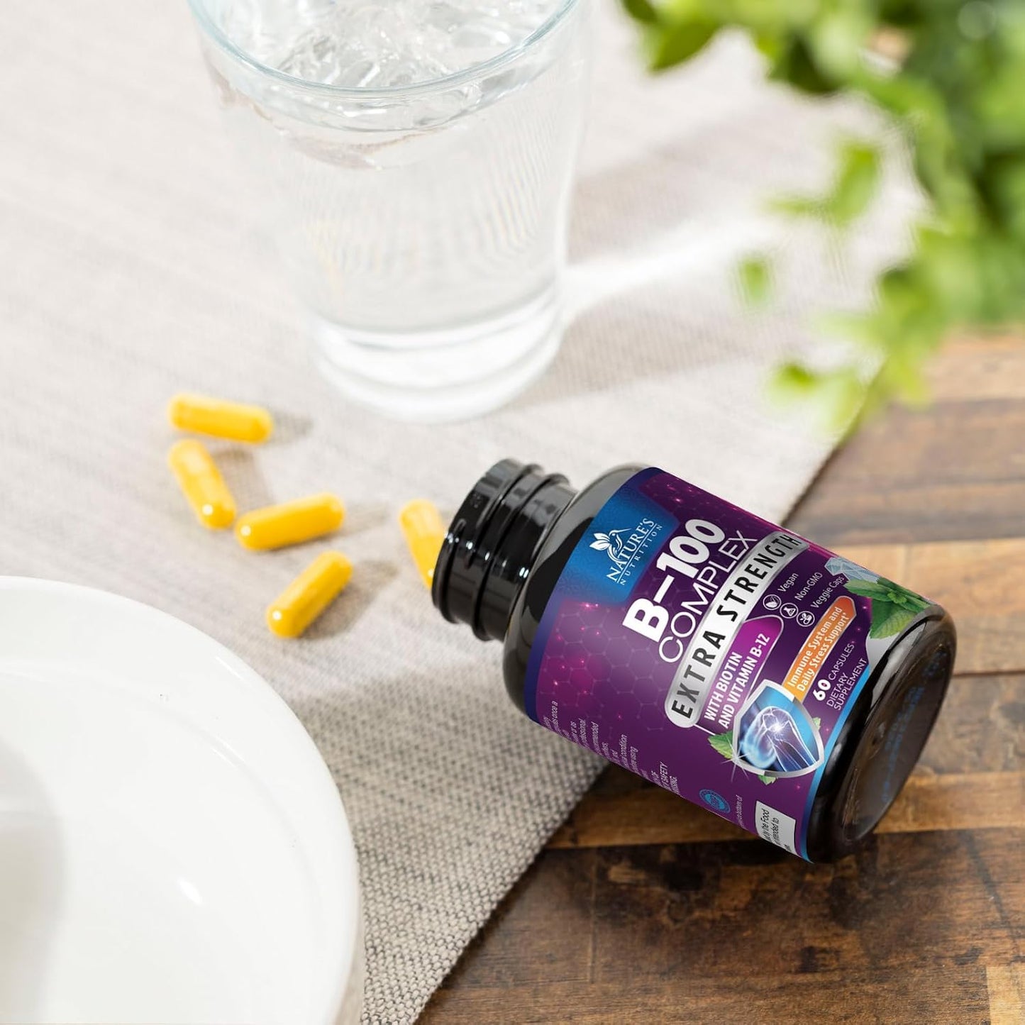 Super Complete B-Complex Vitamins Capsules with B6, B12, B100, C, Biotin, Folate & Folic Acid - Heart, Brain, Nerve Support - 60 Capsules