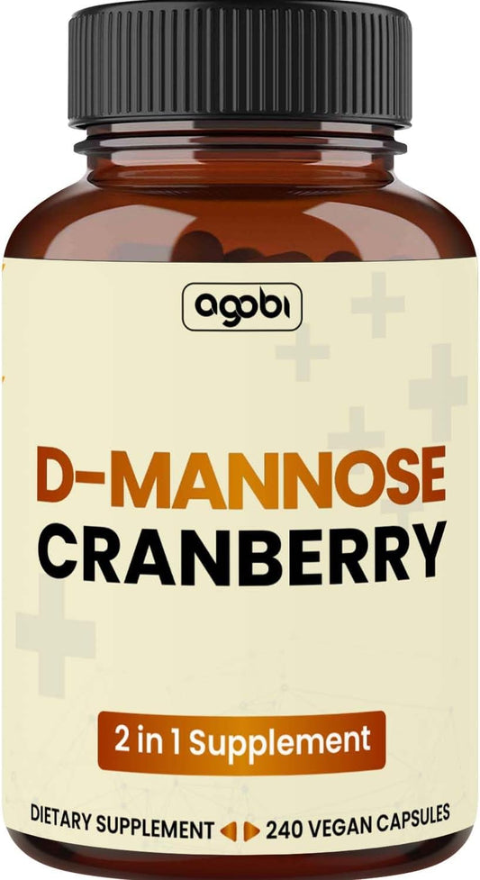 Super Concentrated D-Mannose and Cranberry Blend Capsules - 240 Vegan Pills for UTI, Digestive & Immune Support - 80 Day Supply - Gluten-Free, Non-GMO