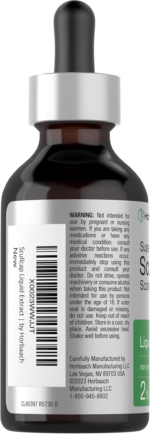 Super Concentrated Skullcap Herb Liquid Extract Tincture - 2 fl oz | Alcohol Free, Vegetarian, Non-GMO, Gluten Free | Horbäach Skullcap Supplement