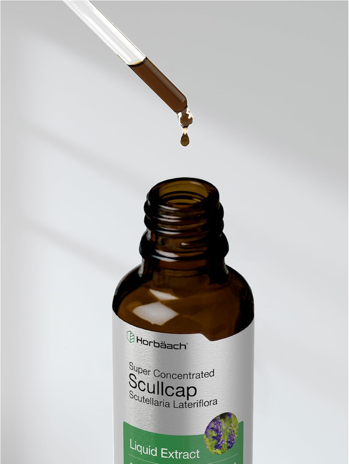 Super Concentrated Skullcap Herb Liquid Extract Tincture - 2 fl oz | Alcohol Free, Vegetarian, Non-GMO, Gluten Free | Horbäach Skullcap Supplement