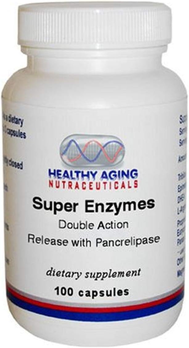 Super Enzymes Double Action Release with Pancrelipase for Healthy Aging - 100 Capsules