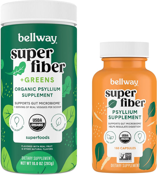 Super Fiber Powder and Greens Capsules by Bellway - Boost Your Daily Fiber Intake and Nutrient Levels