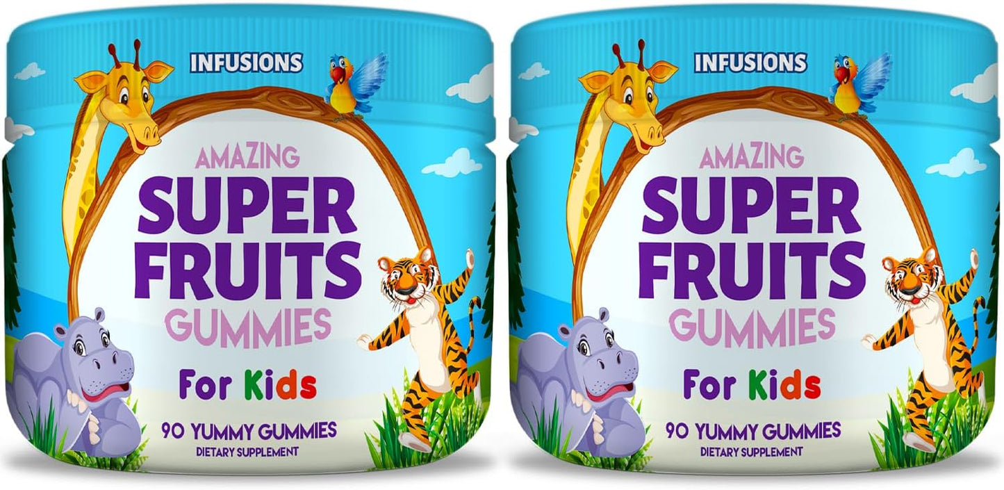 Super Fruit Gummies 180 Count with Vitamin A,C,E + Zinc - Organic Silica, Antioxidant Blend - Vegan Friendly - Gluten Free - Non-GMO - Pack of 2