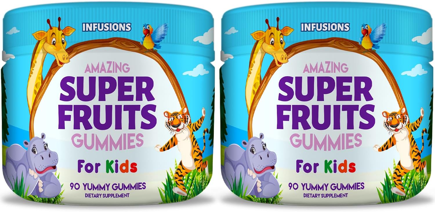 Super Fruit Gummies 180 Count with Vitamin A,C,E + Zinc - Organic Silica, Antioxidant Blend - Vegan Friendly - Gluten Free - Non-GMO - Pack of 2