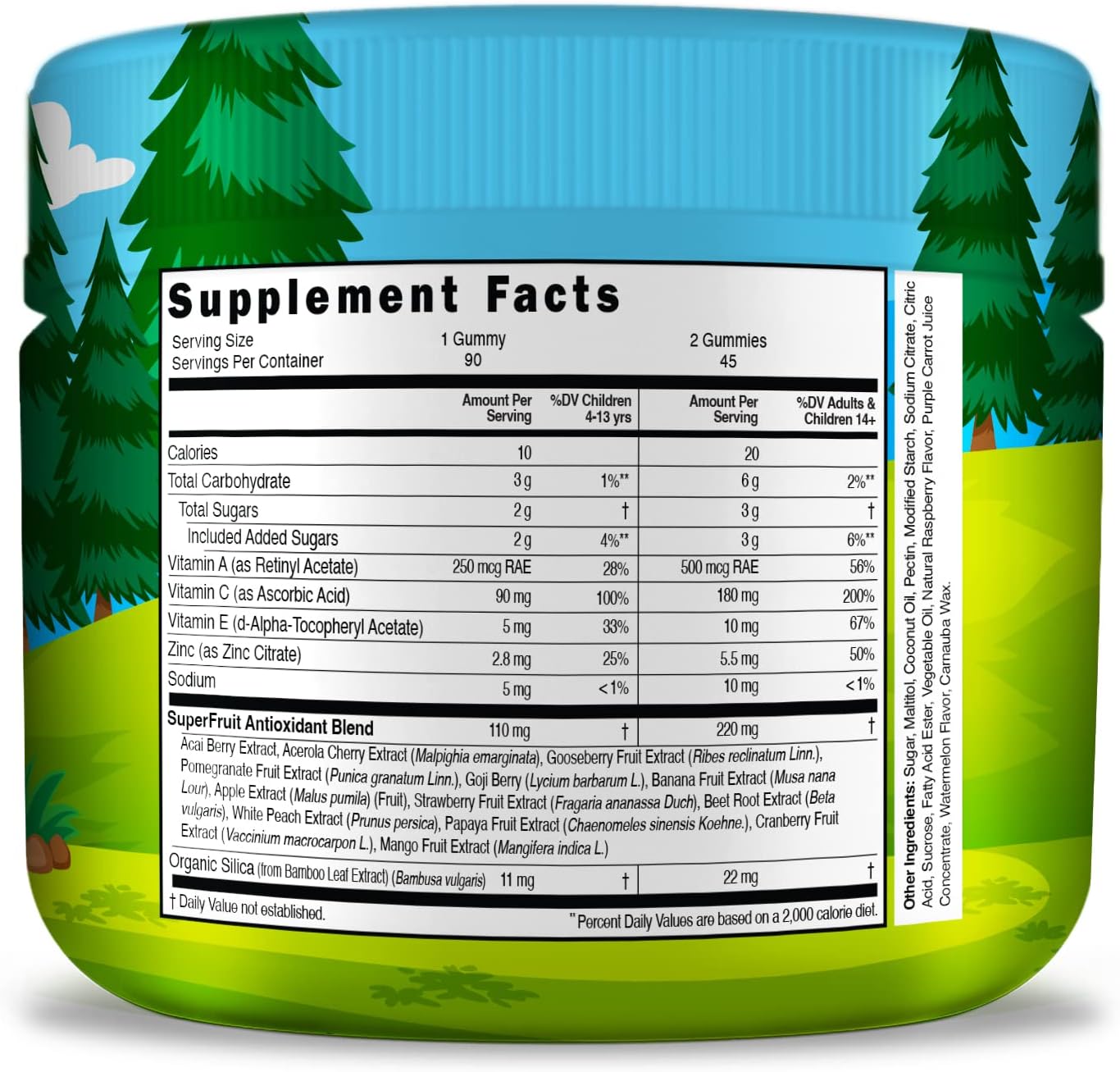 Super Fruit Gummies 180 Count with Vitamin A,C,E + Zinc - Organic Silica, Antioxidant Blend - Vegan Friendly - Gluten Free - Non-GMO - Pack of 2