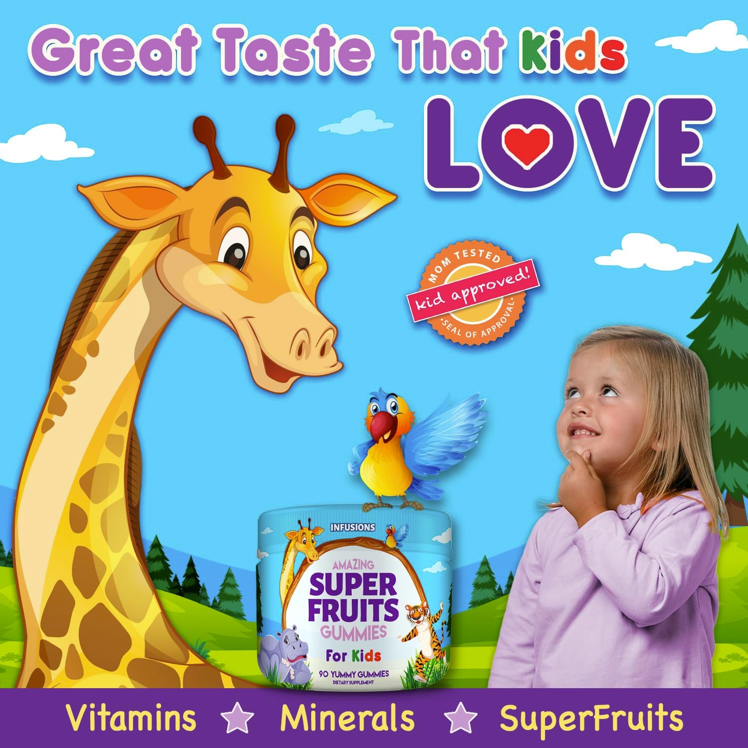 Super Fruit Gummies 180 Count with Vitamin A,C,E + Zinc - Organic Silica, Antioxidant Blend - Vegan Friendly - Gluten Free - Non-GMO - Pack of 2