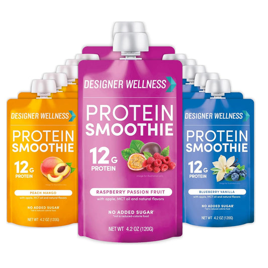 Super Fruits Designer Protein Smoothie Variety Pack - 12g Protein, Low Carb, Zero Added Sugar, Gluten-Free, Non-GMO - 12 Count