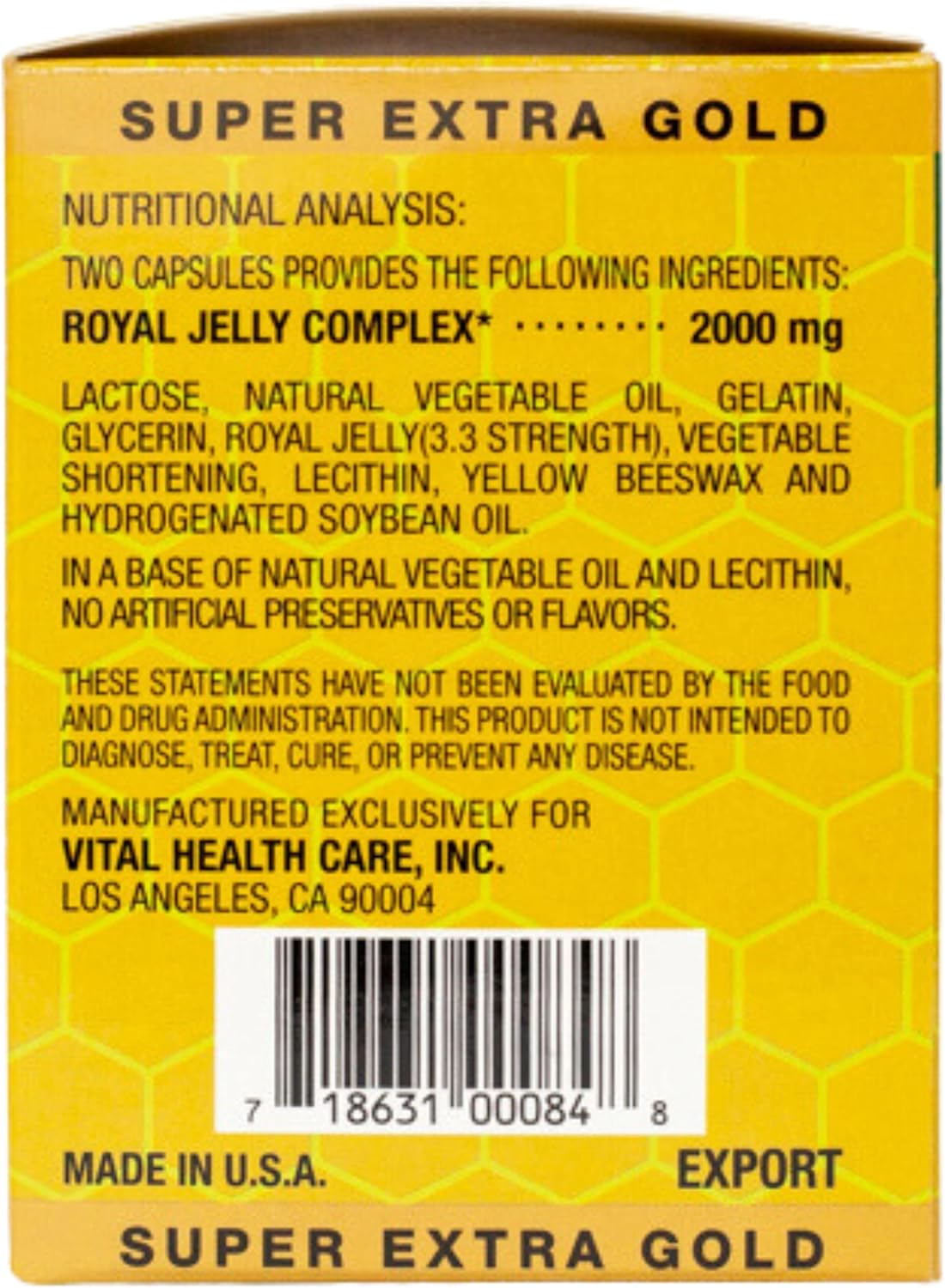 Super Gold Royal Jelly Capsules - 2000mg, 200 Count - Enhanced Formula for Vitality and Health