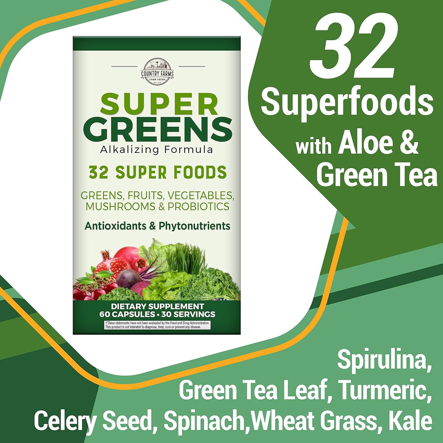 Super Greens Fruit Vegetable Probiotics Antioxidants Capsules with Beet Root for Circulation and Immune Support
