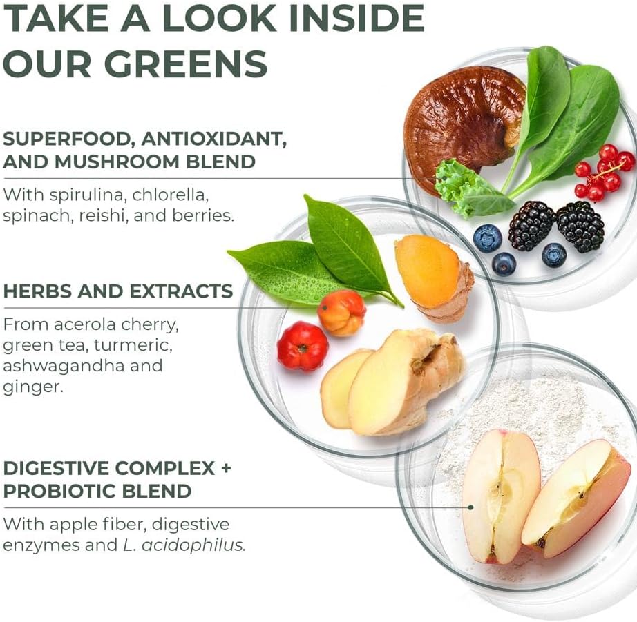 Super Greens Powder 2 Pack - 30 Servings with +50 Greens Superfood for Energy - Chlorella, Probiotics, Green Tea, Wheatgrass, Kale, Turmeric - Primal Harvest
