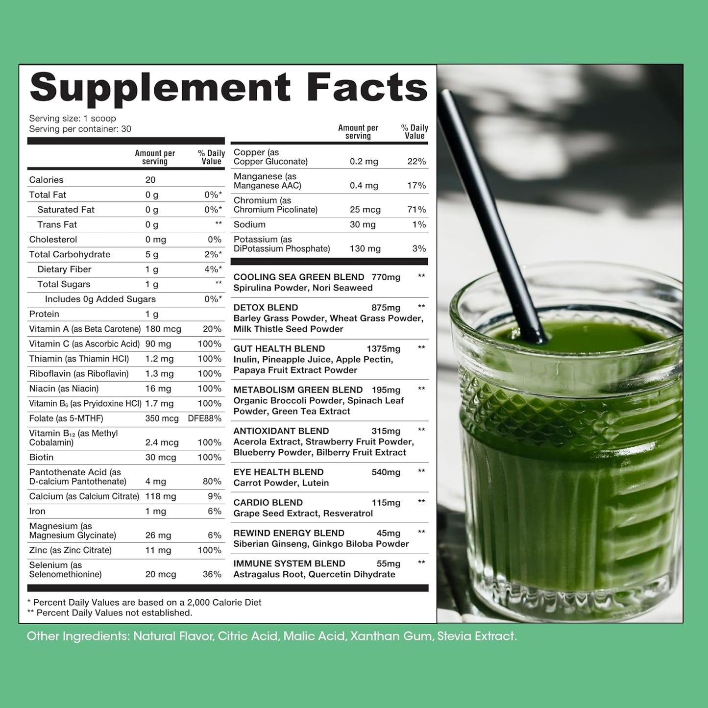 Super Greens Powder with Over 40 Superfoods, Vitamin B12, Zinc, Vitamin C, Magnesium, and Calcium - Pineapple Dream Flavor