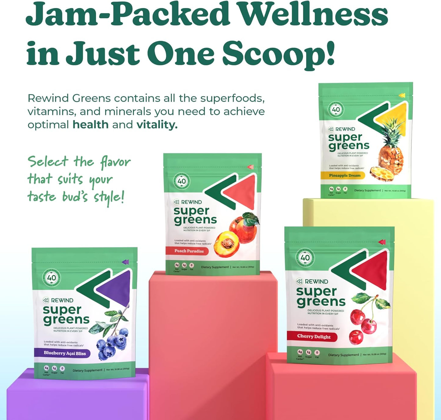 Super Greens Powder with Over 40 Superfoods, Vitamin B12, Zinc, Vitamin C, Magnesium, and Calcium - Pineapple Dream Flavor