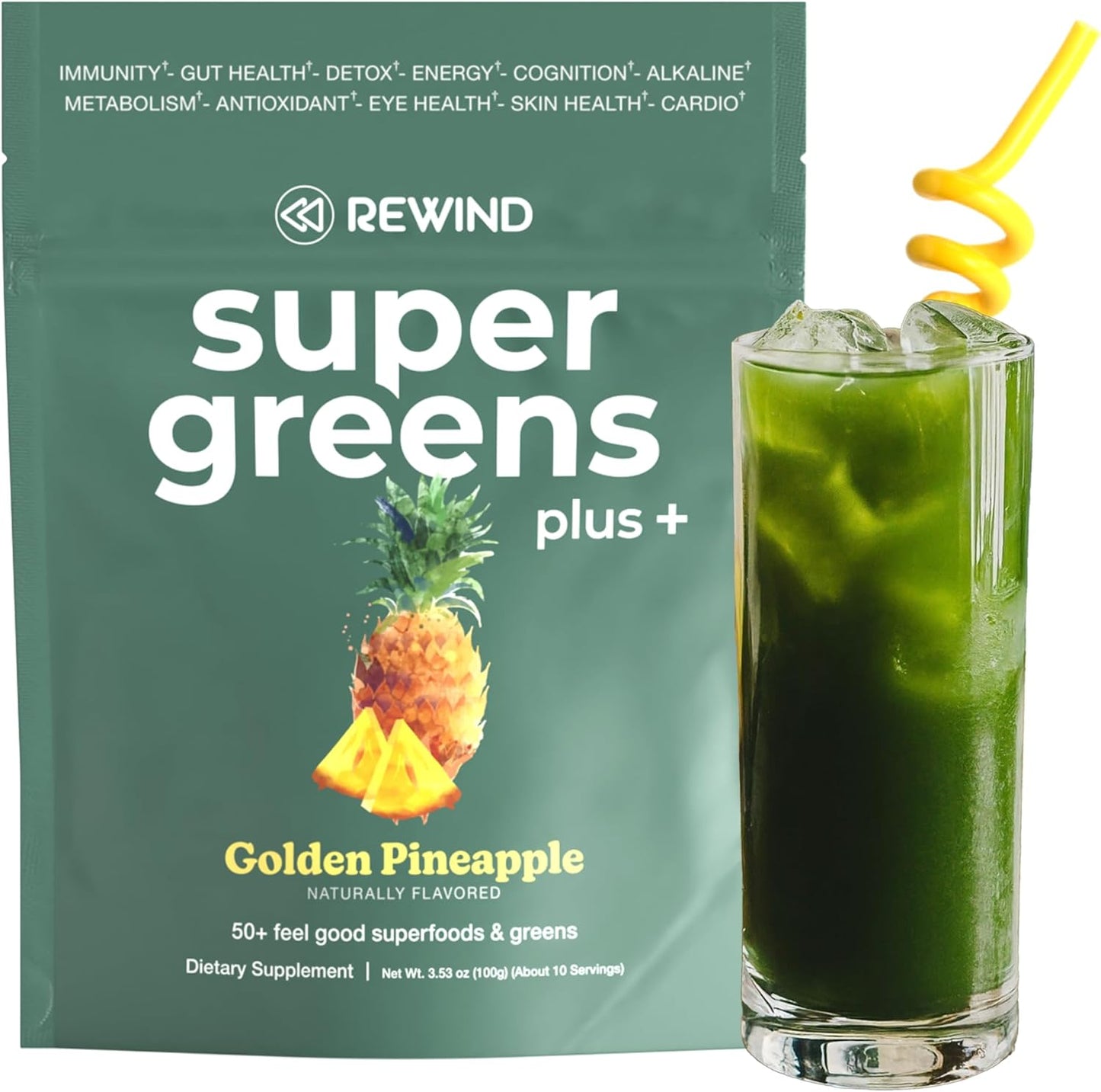 Super Greens Powder with Over 50 Superfoods and Greens - Delicious Golden Pineapple Flavor - 10 Servings - Family-Friendly Formula