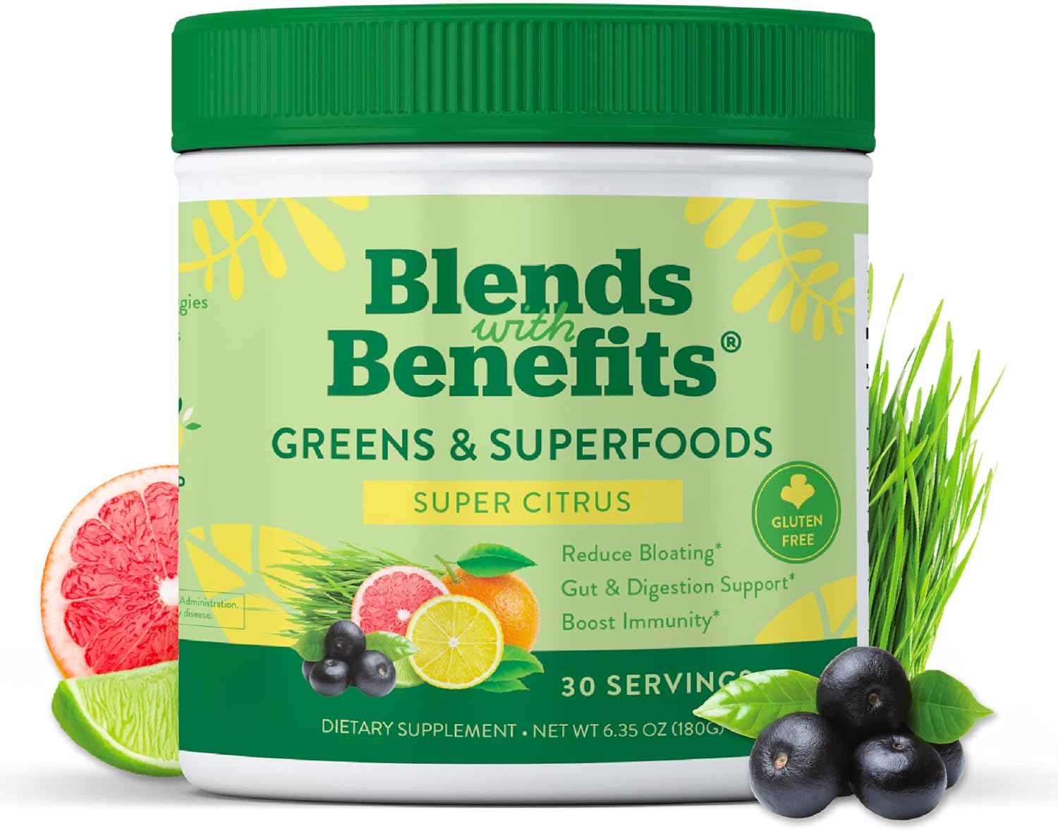 Super Greens Powder with Probiotics & Digestive Enzymes - Plant Based Drink Mix for Gut Health, Immunity, Bloating - 6.35 oz