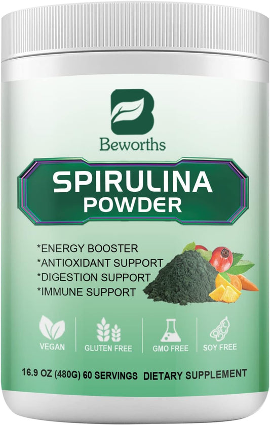 Super Greens Powder with Spirulina, Probiotics, Digestive Enzymes, Chlorella, and Wheat Grass for Immunity and Digestion - Vegan Formula for Smoothies & Juices
