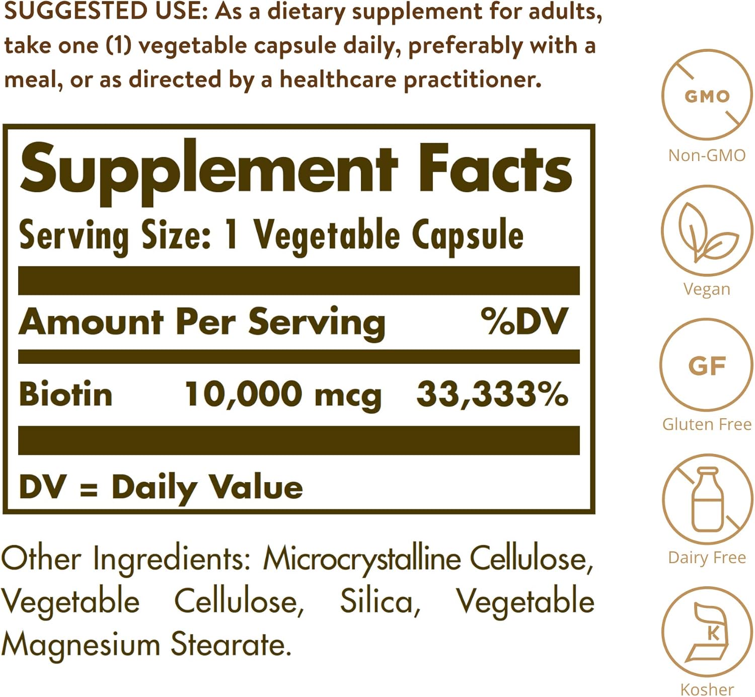 Super High Potency Biotin Capsules - 10,000 mcg for Energy, Metabolism, Skin, Nails & Hair - Non-GMO, Vegan, Gluten Free - 60 Servings