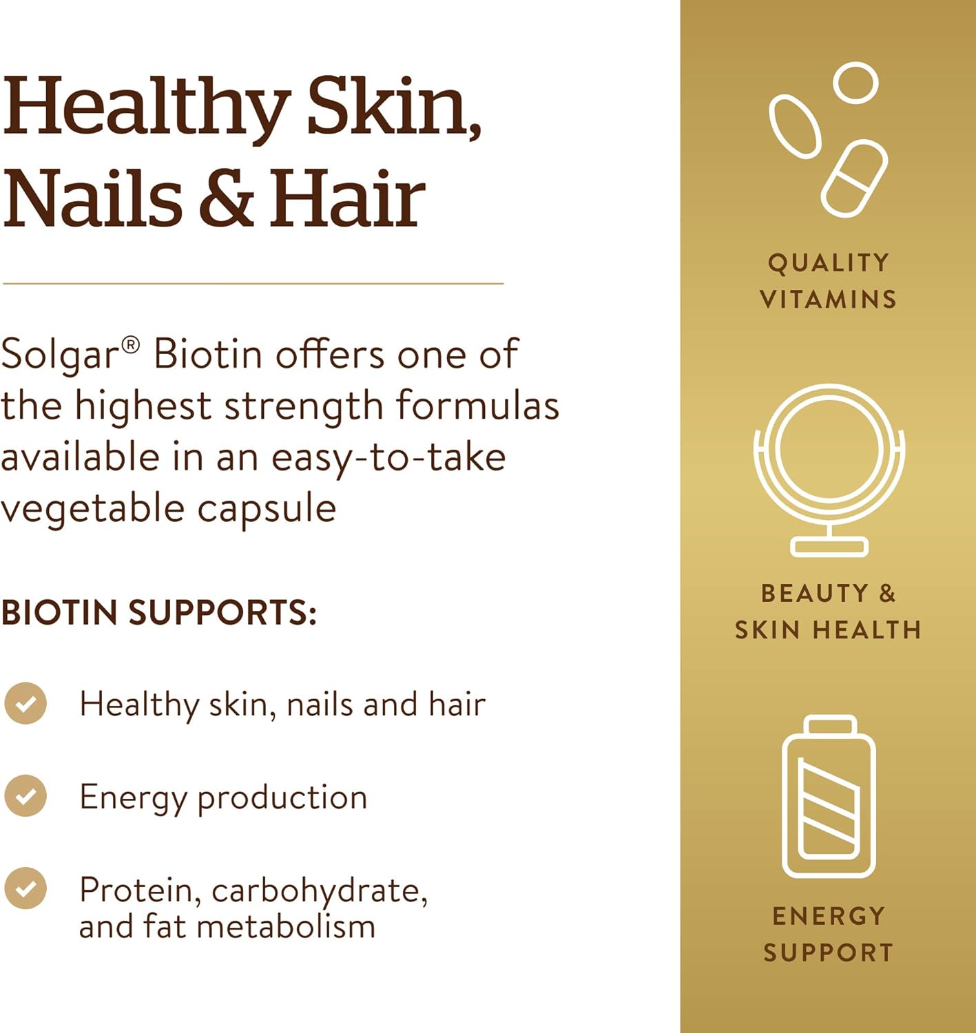 Super High Potency Biotin Capsules - 10,000 mcg for Energy, Metabolism, Skin, Nails & Hair - Non-GMO, Vegan, Gluten Free - 60 Servings