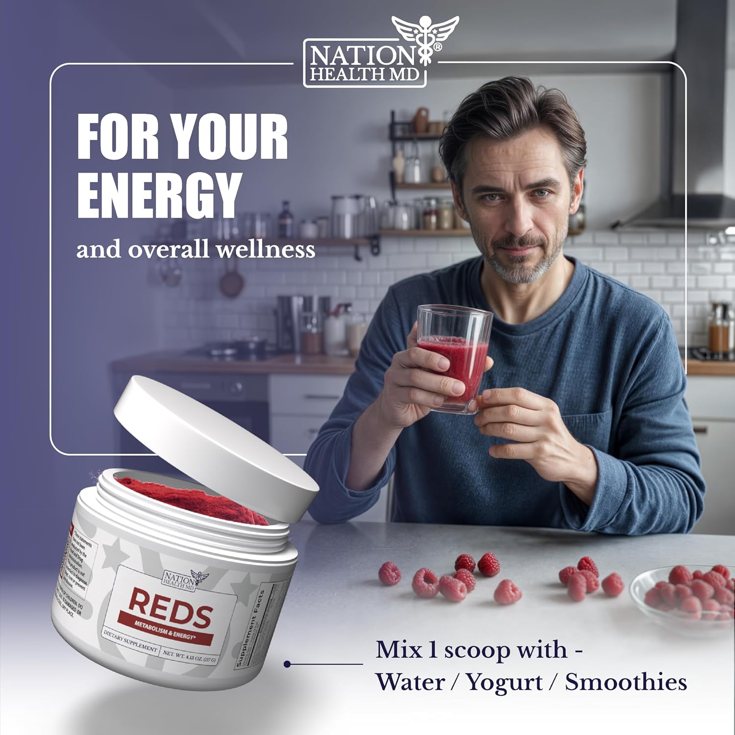 Super Reds Powder with 39 Superfoods, Antioxidant-Rich Red Powder Superfood for Energy, Metabolism, Gut Health - Red Berry Flavor