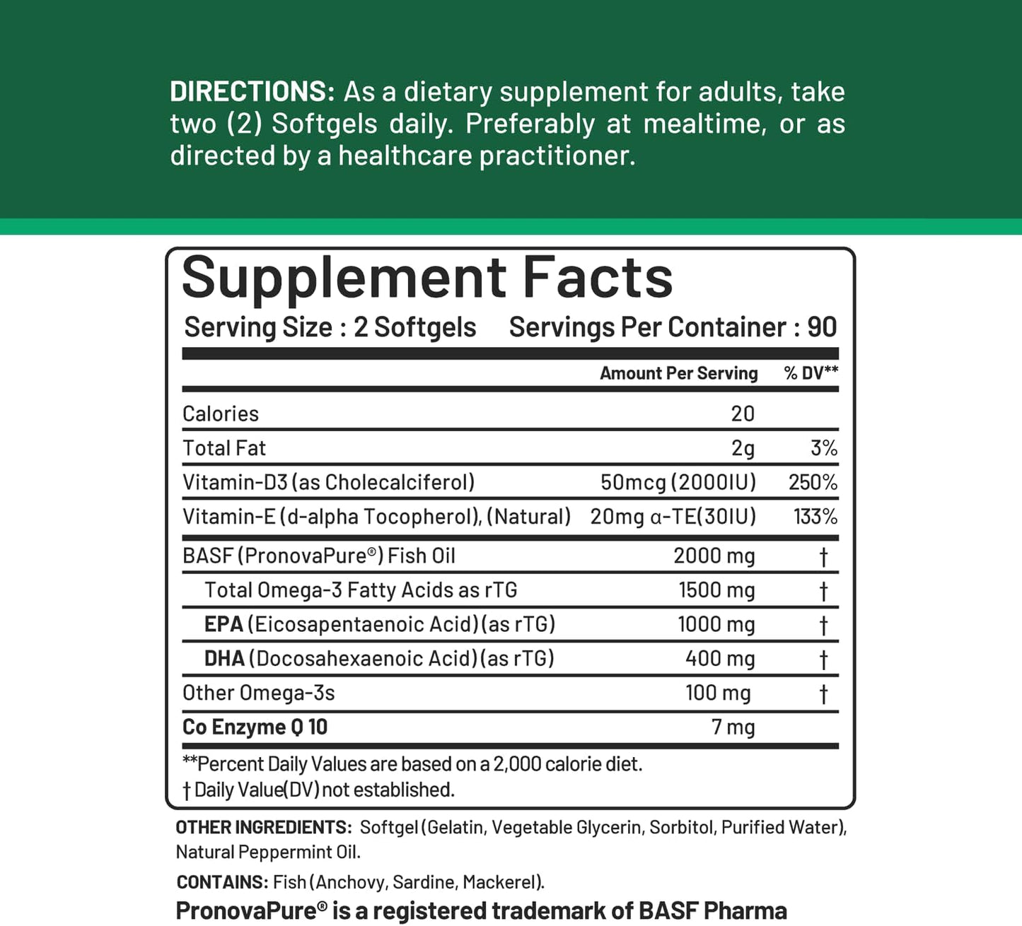 Super rTG Omega 3 Norwegian Fish Oil with CoQ10 for Heart Health & Antioxidant Support - 180 Softgels, 2000 mg, Vitamins D & E - CGMLABS