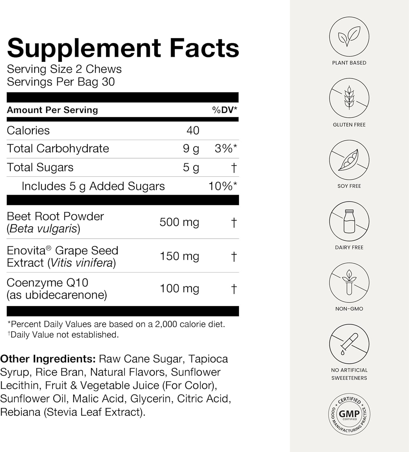 SuperBeets Heart Chews Advanced with 100mg CoQ10, Beetroot, Grape Seed Extract - 120 Count