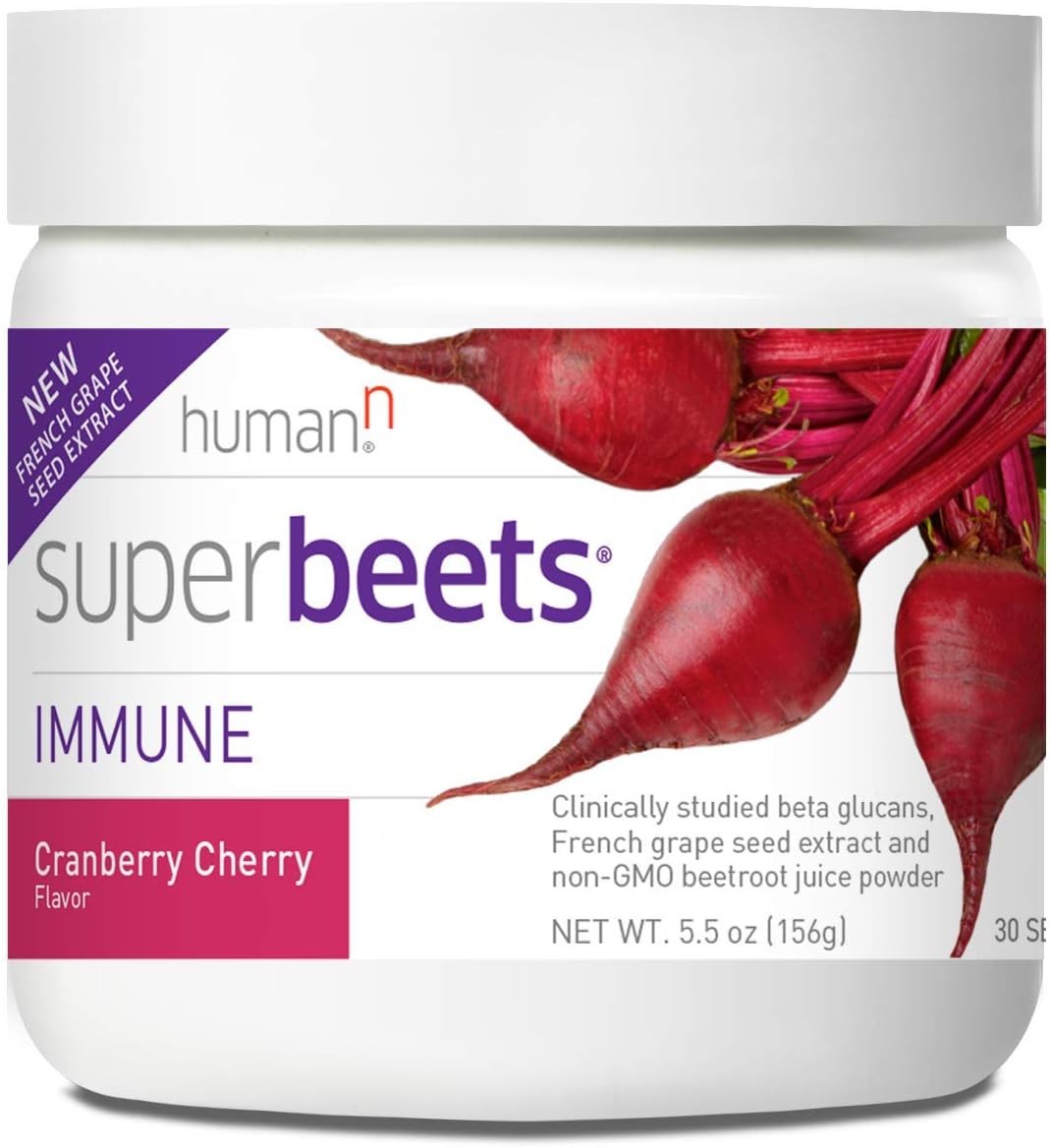 SuperBeets Immune Powder with Grape Seed Extract & Wellmune Beta Glucans - Cranberry Cherry Flavor, 5.5 oz.