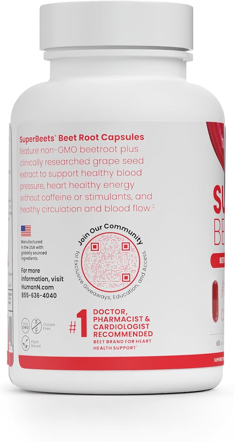 SuperBeets Quick Release Beet Root Capsules 1000mg - Supports Nitric Oxide & Heart Health - Non-GMO Beetroot Powder - 180 Count