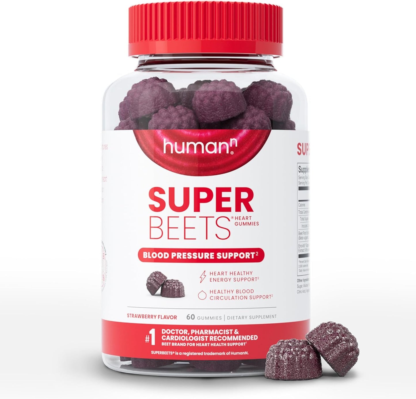 SuperBeets Strawberry Heart Gummies with Beetroot & Grape Seed Extract - 60 Count