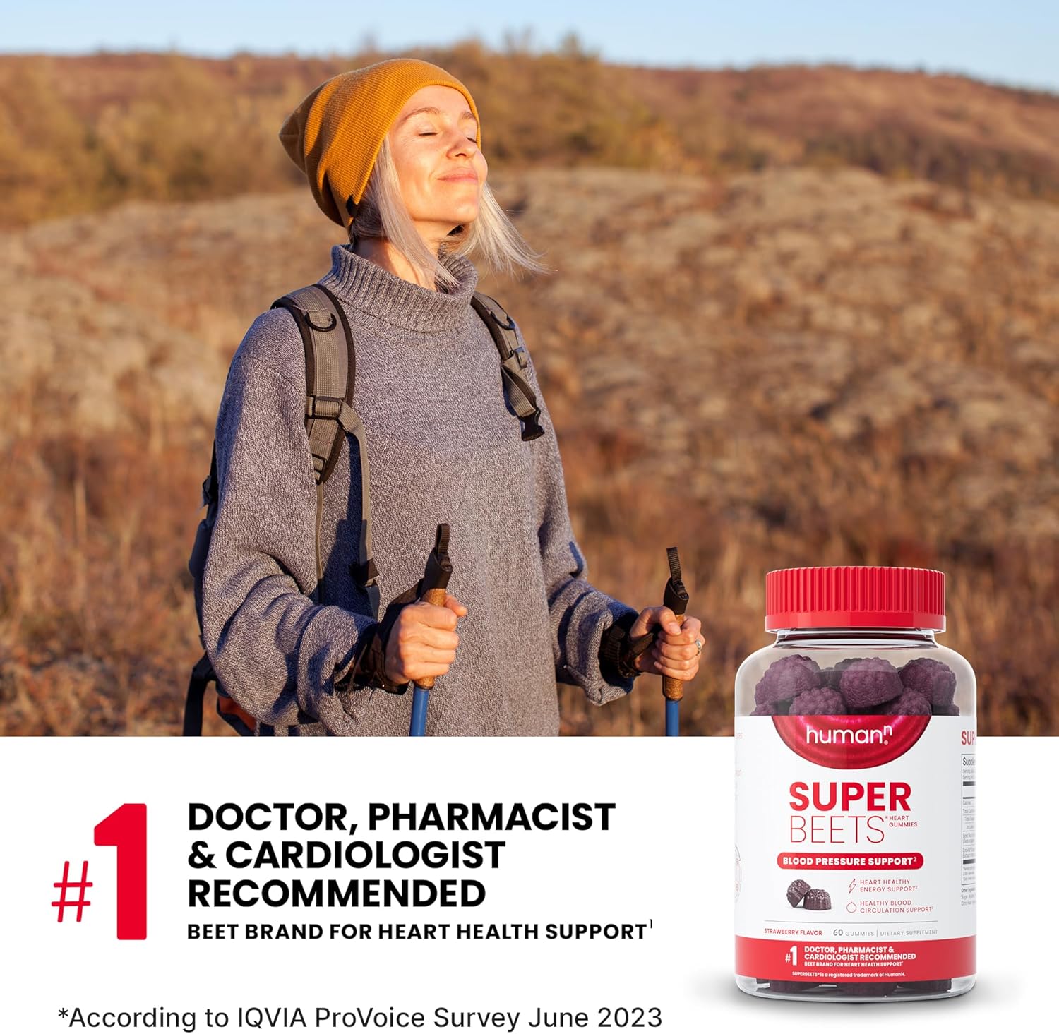 SuperBeets Strawberry Heart Gummies with Beetroot & Grape Seed Extract - 60 Count