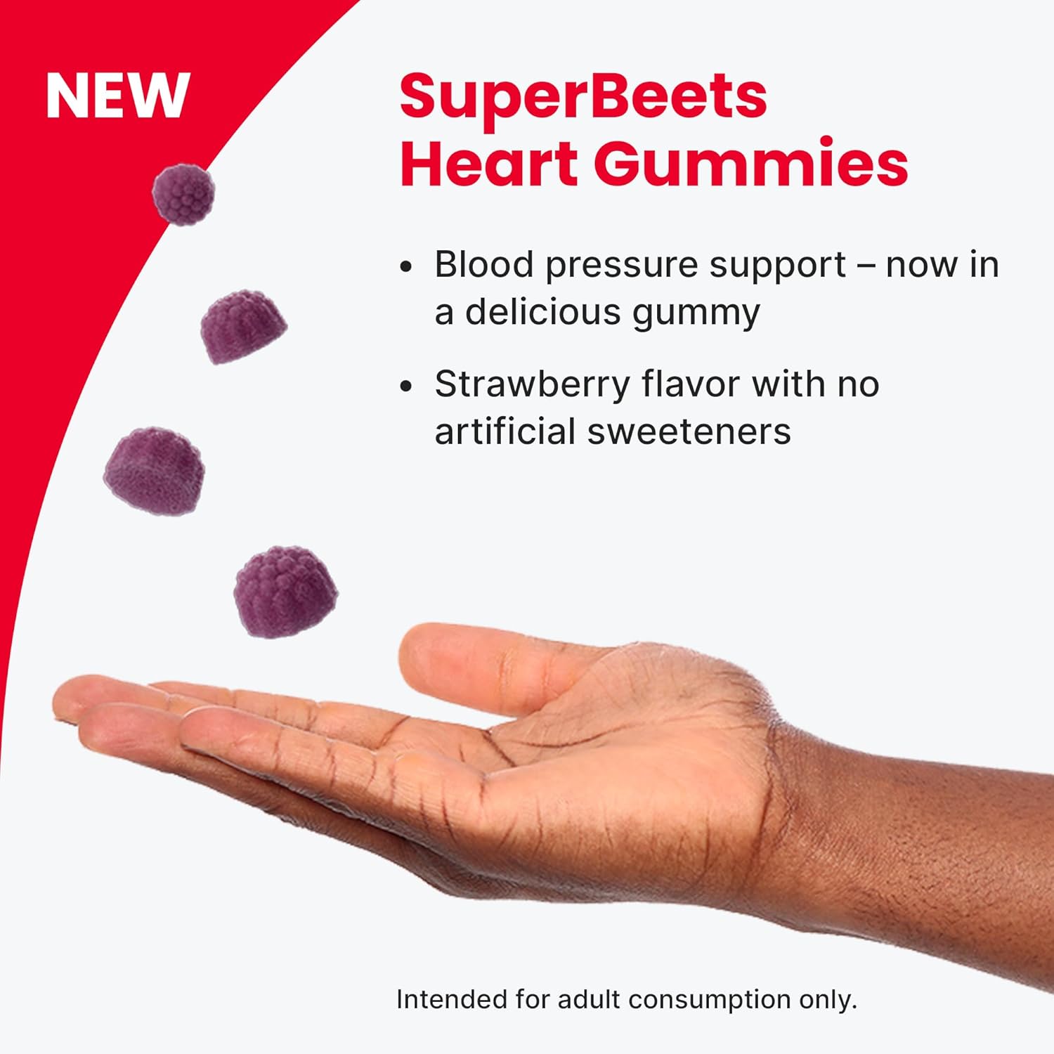 SuperBeets Strawberry Heart Gummies with Beetroot & Grape Seed Extract - 60 Count